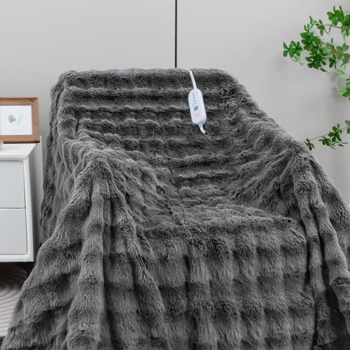 Electric Heated Blanket Queen Size - Soft Cozy Bubble Design, 5 Heat Levels & Auto-Off