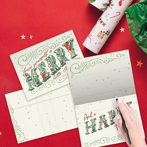 Christmas & New Year Greeting Card with Matching Envelope - 5x7 Holiday Design - Made in USA