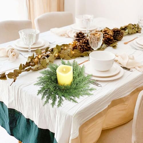 Norfolk Pine Christmas Candle Rings - Set of 2 Artificial Greenery Wreaths