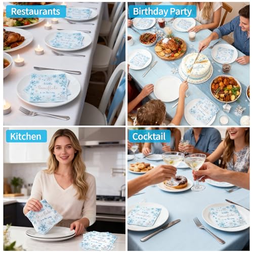 50Pcs Disposable Snowflake Party Napkins - Winter Holiday Dinner Table Decor