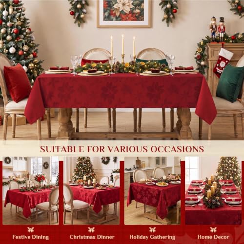 Softalker Christmas Jacquard Rectangle Tablecloth 60 x 144 Red, Flower Red — 100% Polyester