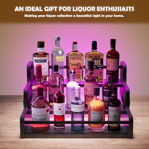 3-Tier LED Liquor Bottle Display Shelf with Remote Control for Home Bar