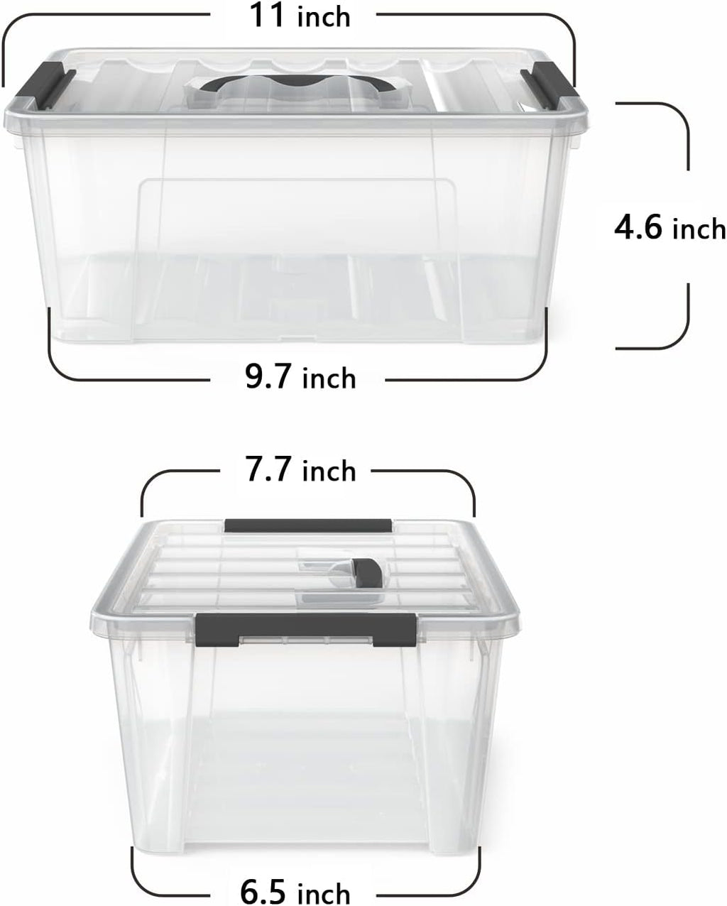 WYT Clear Storage Latch Bins - 6-Pack Organizer Boxes with Handles and Lids | 5-Litre Capacity
