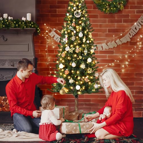 Garvee 7.5 ft Artificial Slim Christmas Tree with Warm White Lights & Metal Stand – Green, Easy Assembly, Holiday Decor for Home & Office
