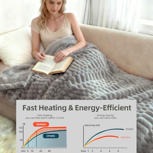 Electric Heated Throw Blanket, 50x60 Flannel Fleece with 12 Heat Levels