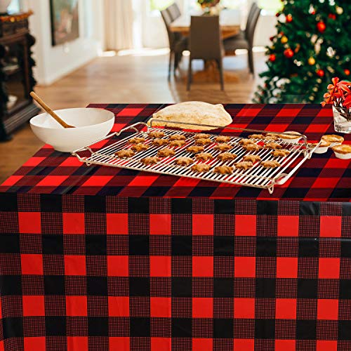 Boao 3-Pack Red & Black Buffalo Plaid Tablecloths 51x71 inch Holiday & Party Decor