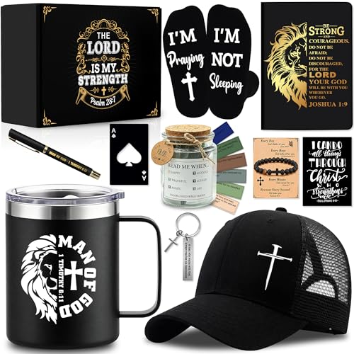 Christian Gifts for Men - Faith, Bible Verse Mug & Religious Accessories Set