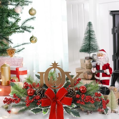 LED Christmas Centerpiece with Joy Sign, Pine Greenery & Lights
