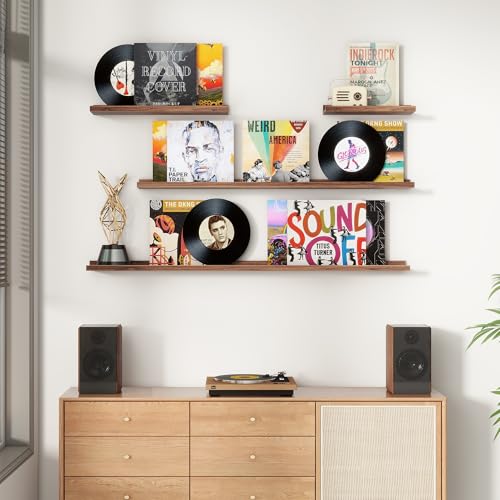 48-Inch Floating Picture Ledge Shelves - Set of 4 Wall-Mounted Wood Shelves