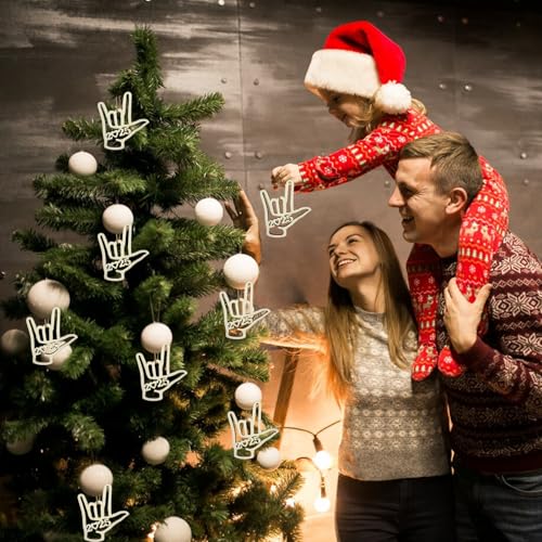 I Love You ASL Sign Language Christmas Ornament 2025 - 12pcs Wood Holiday Decor