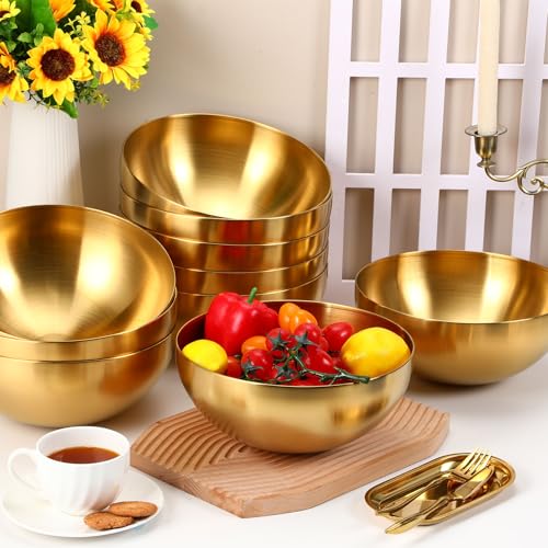 Nuogo 10 Pcs 9.8 Inch Gold Stainless Steel Salad Mixing Bowls Set