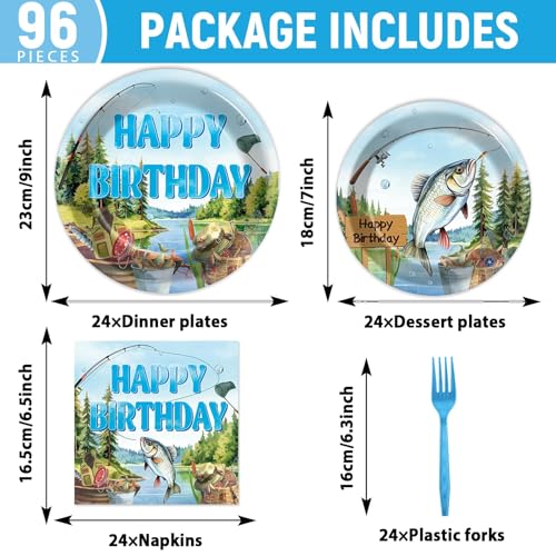 CHUNNIN Fishing Birthday Party Plates Napkins Set for Kids & Teens - Tropical Fish Theme, 96 Pieces