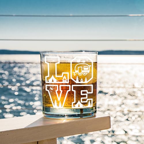 White Camping Whiskey Glasses - 10oz Old Fashioned Rocks Glass for Campers & Lovers
