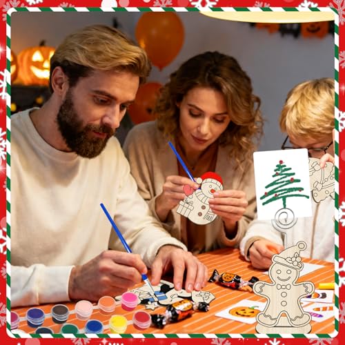 Christmas Wooden Place Card Holders with Paint Set - 12 Pieces