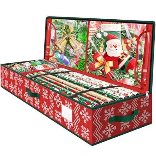 Underbed Wrapping Paper Storage Organizer with Dividers and Pockets