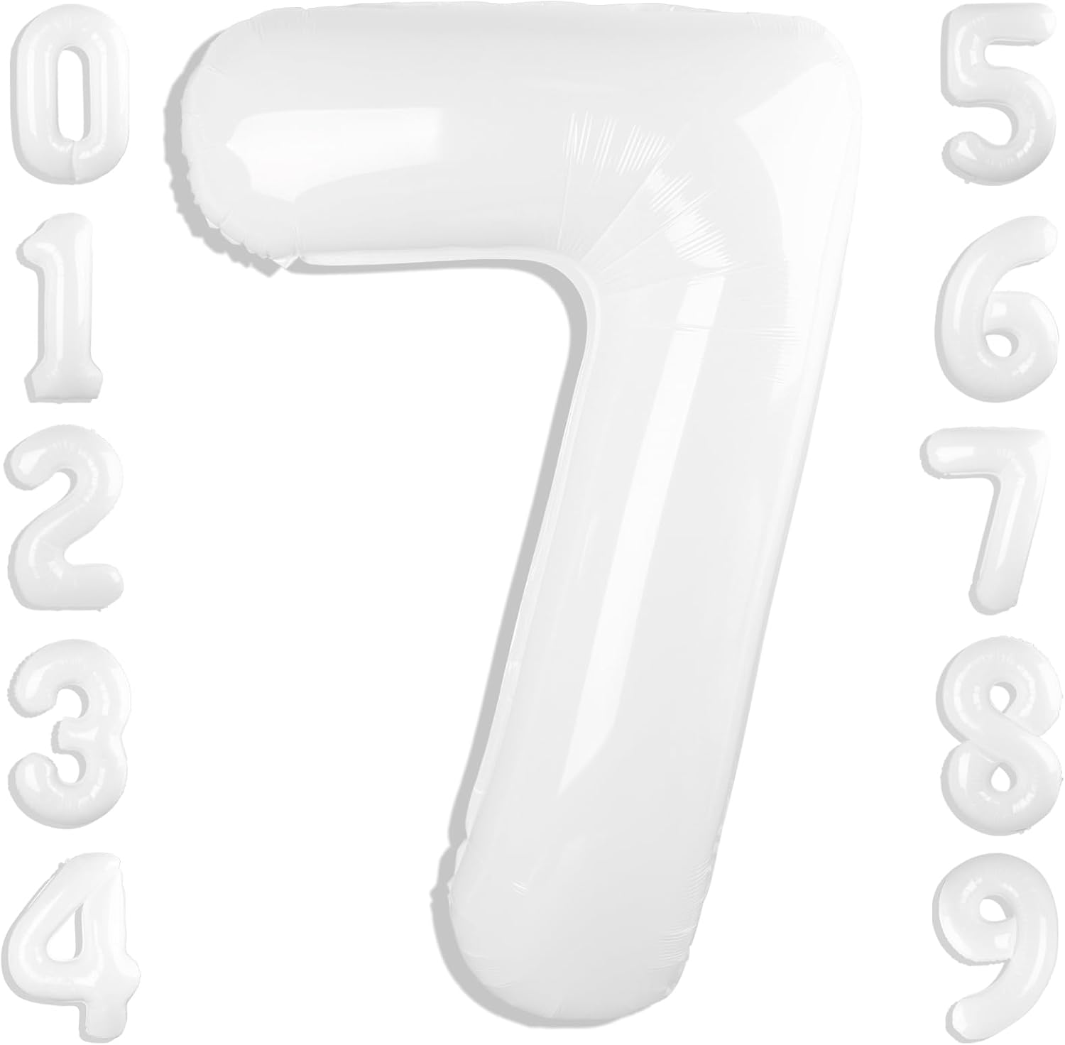 Number 7 Balloon - 40 Inch White Birthday Decoration for 7th, 17th, 27th & 70th Celebrations
