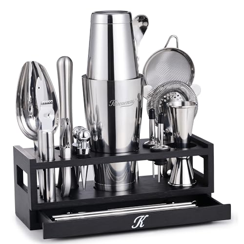 Professional 25-Piece Bartender Kit with Stainless Steel Shaker & Organizer Stand