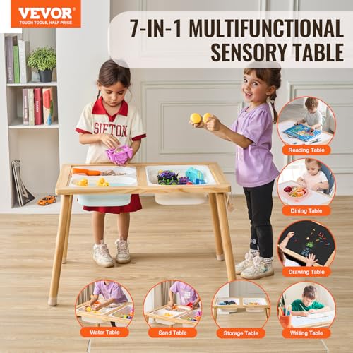 Wooden Sensory Table for Toddlers with Storage Bins and Paper Roll Holder