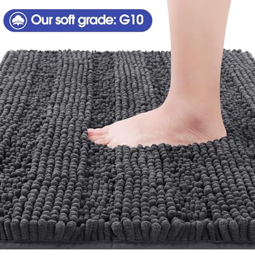 ACCUMTEK Striped Grey Chenille Bath Mat 32"x20" Non-Slip Shaggy Rug