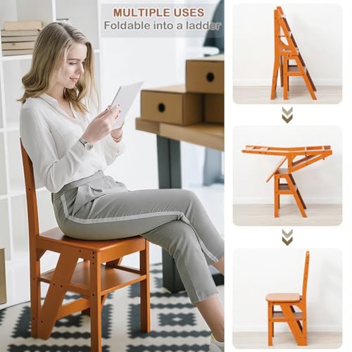 3-in-1 Folding Ladder Chair & Step Stool - Solid Wood Convertible Rack
