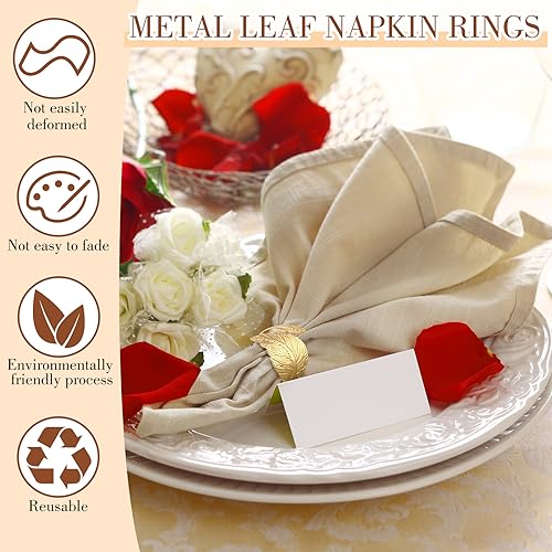 Gold Leaf-Shaped Napkin Rings Set of 100 for Weddings & Events
