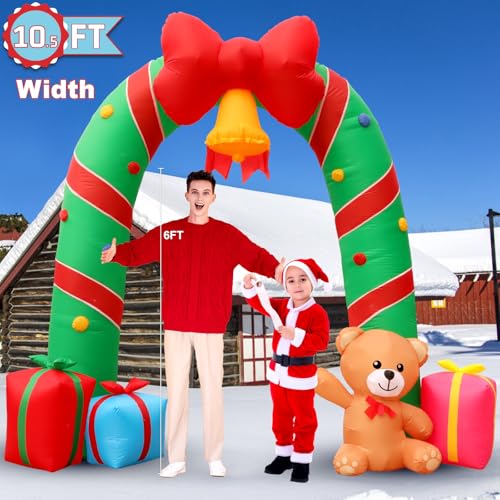 10.5ft Christmas Inflatable Archway with Candy Cane Bells & LED Lights Outdoor Decor
