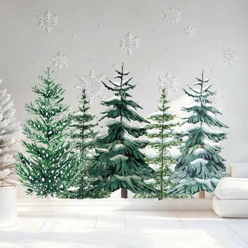 JarThenaAMCS Snowy Forest Winter Christmas Wall Stickers 6 Sheets 11.8 x 35.4 in Peel & Stick Mural