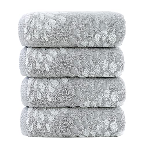 Floral Cotton Hand Towels Set of 4 - Soft & Absorbent Decorative Bathroom Set