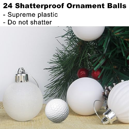 White Shatterproof Christmas Tree Balls - 2.5" Hanging Ornaments (Set of 24)
