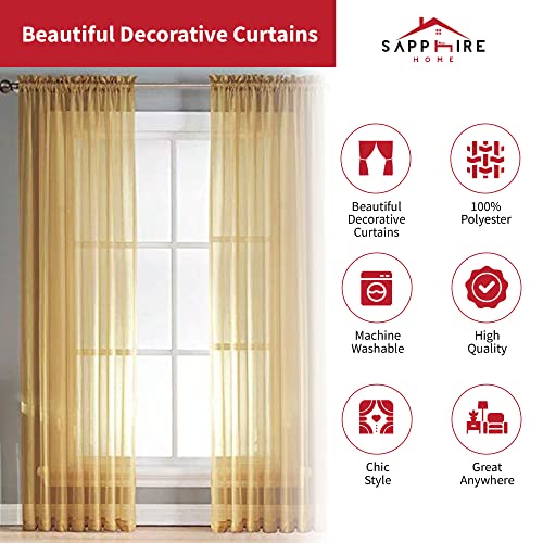 Gold Sheer Curtains Set - 84 Inch Light Filtering Drapes, 2 Panels