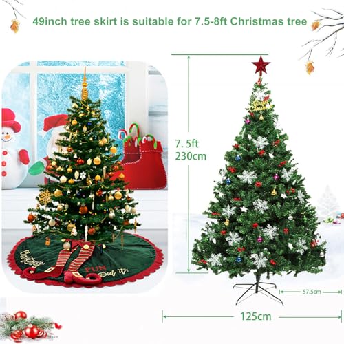 Elf Christmas Tree Skirt 48in Green Velvet with Elf Legs Ripple Trim - ipalmay
