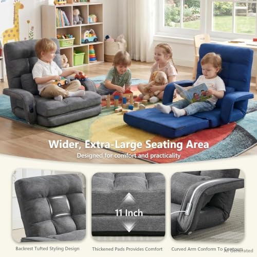 Adjustable Floor Gaming Chair with 2 USB Ports, Linen Foldable Sofa