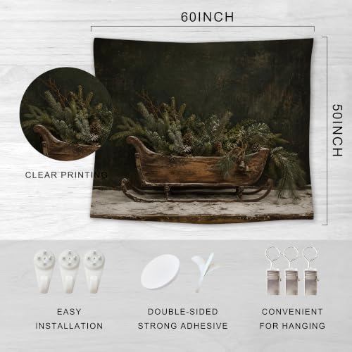 Yorhifa Christmas Sleigh Wall Tapestry Winter Holiday Home Decor 50x60