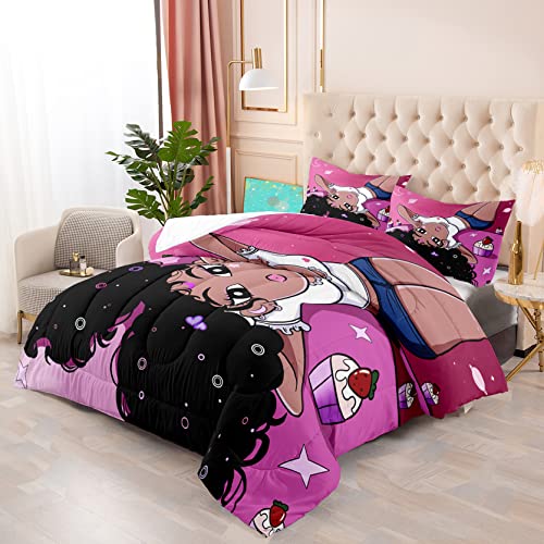 African American Twin Comforter Set for Girls - Pink & Black