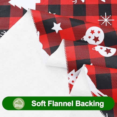 Smiry 60x120 inch Christmas Table Cloth with Flannel Backing - Reindeer/Tree/Snowflake Pattern, Waterproof Vinyl