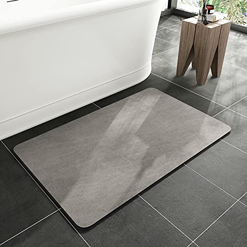 MontVoo Non-Slip Thin Bath Mat - Rubber Backed Quick Dry Faux Suede Bathroom Rug 16x24 Grey