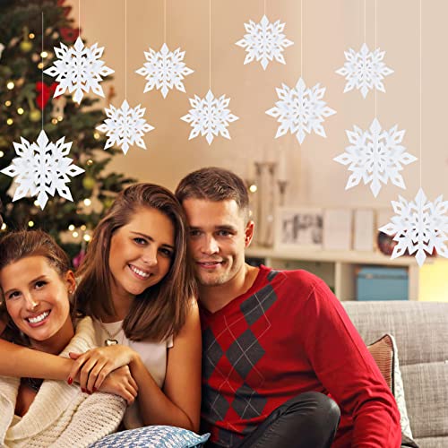 MIAHART White 12-Pack 3D Snowflake Hanging Garlands - Large Pearl Paper Winter Decor (Variation: White)