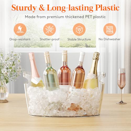 6.5L Plastic Ice Bucket with Scoop (2 Pack) - Clear Beverage Tub for Parties