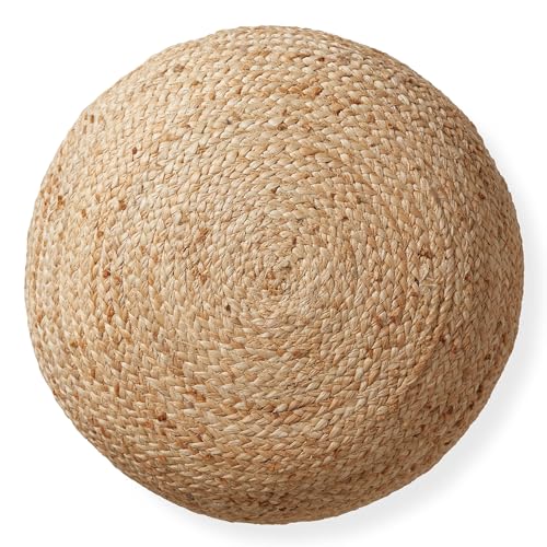 Hand-Braided Jute Pouf Ottoman, 19-Inch Round Woven Footrest for Living Room