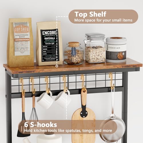 4-Tier Kitchen Baker's Rack with Power Outlet & Coffee Bar Stand, Rustic Brown