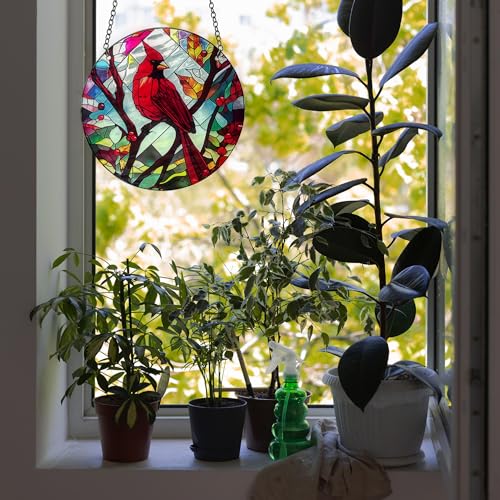 Red Bird Memorial Suncatcher - Stained Glass Indoor Window Art