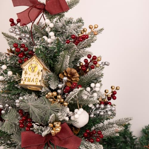 50 Pcs Christmas Red Berry Stems for Holiday Decor 6.5" Artificial Ornaments