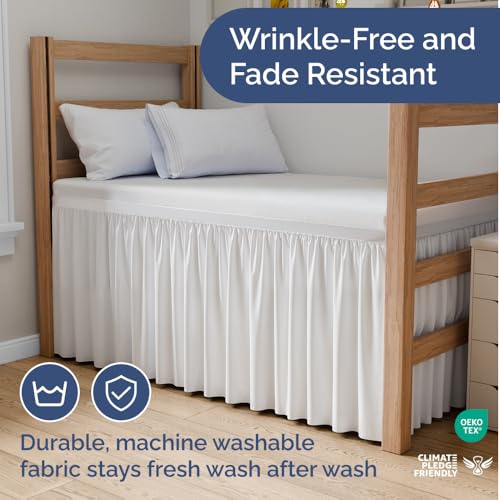 CGK Unlimited Twin XL Bed Skirt - 30 Inch Drop White Dorm Bedskirt