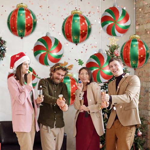 9PCS Christmas Foil Balloons Set - Ornament & Peppermint Candy Designs
