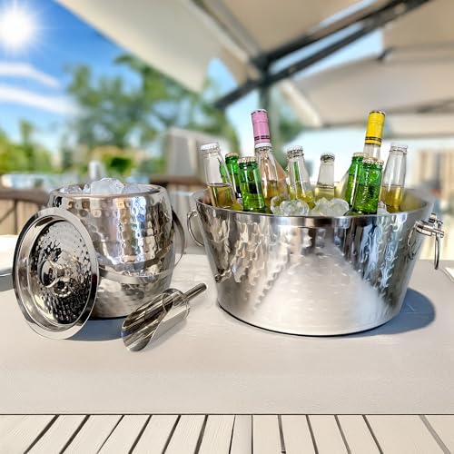 Stainless Steel Beverage Tub & Ice Bucket Set with Lid & Scoop - Insulated Barware