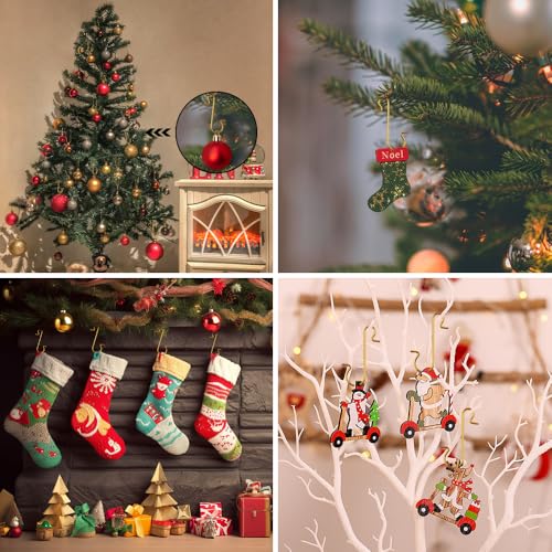 100 Gold Christmas Ornament Hooks for Trees - Durable Metal Hangers
