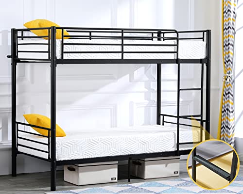 Heavy Duty Twin Over Twin Metal Bunk Bed with Safety Guardrail and Ladder