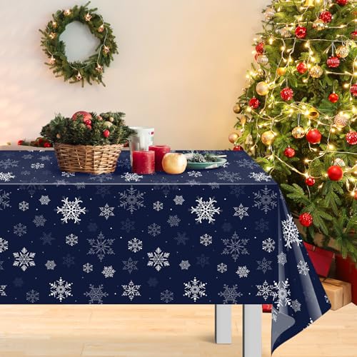 Blue & Silver 3Pcs Snowflake Christmas Tablecloths 54x108in - 3 Pieces