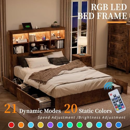 5-Piece Rustic Queen Bedroom Set with LED Platform Bed and Dressers