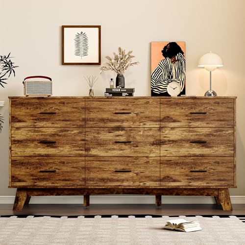 9-Drawer Bedroom Dresser, 59-Inch Wide Modern Storage Chest with X-Base